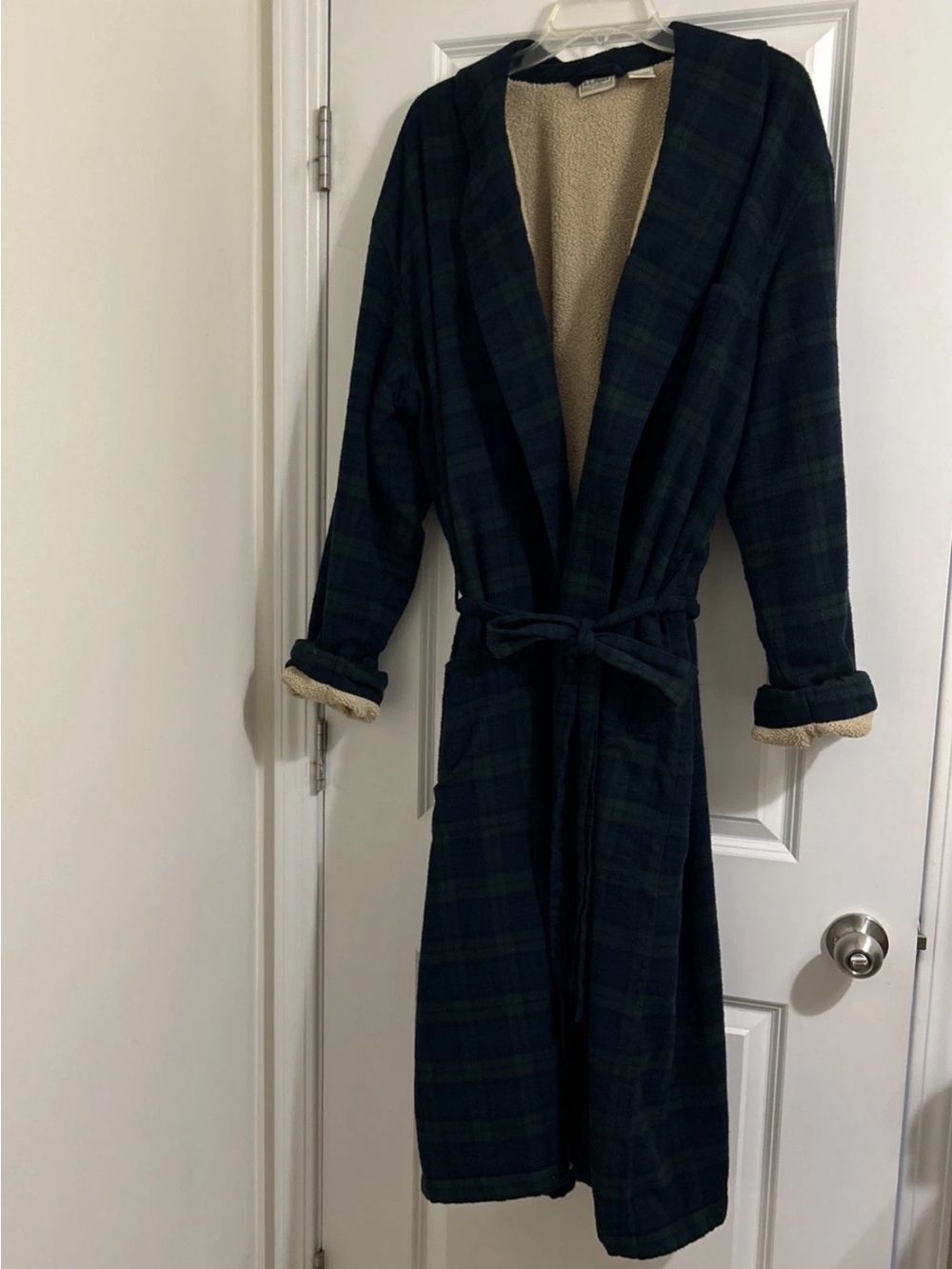 L.L. Bean Men’s Scotch Plaid Flannel Robe Sherpa Lined Size XL Tall - Picture 3 of 15